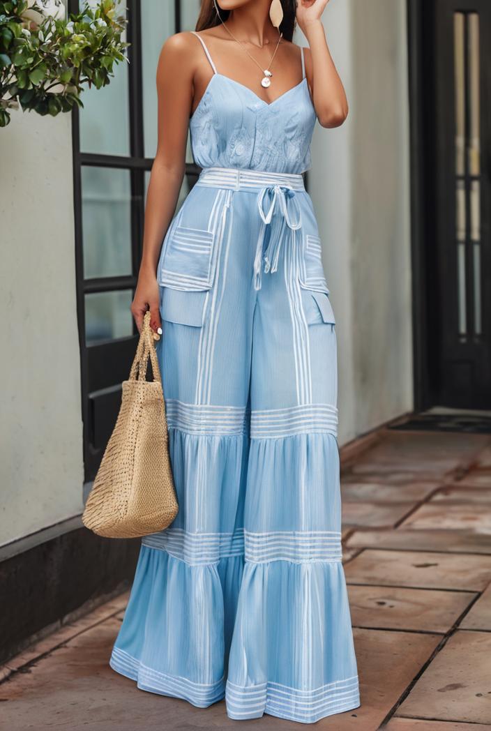 sling belted striped sleeveless dress 102690