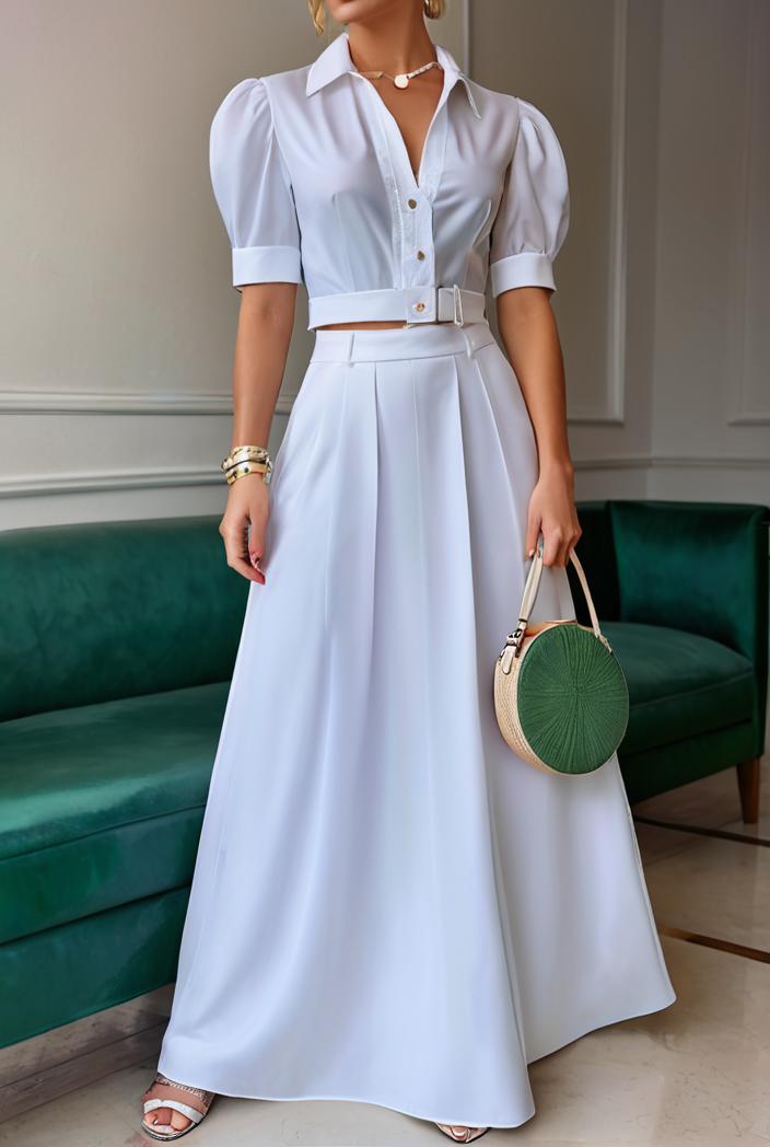 plain puff sleeve buttoned shirt dress 131908