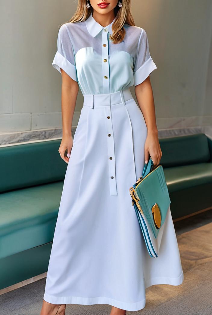 plain puff sleeve buttoned shirt dress 131913