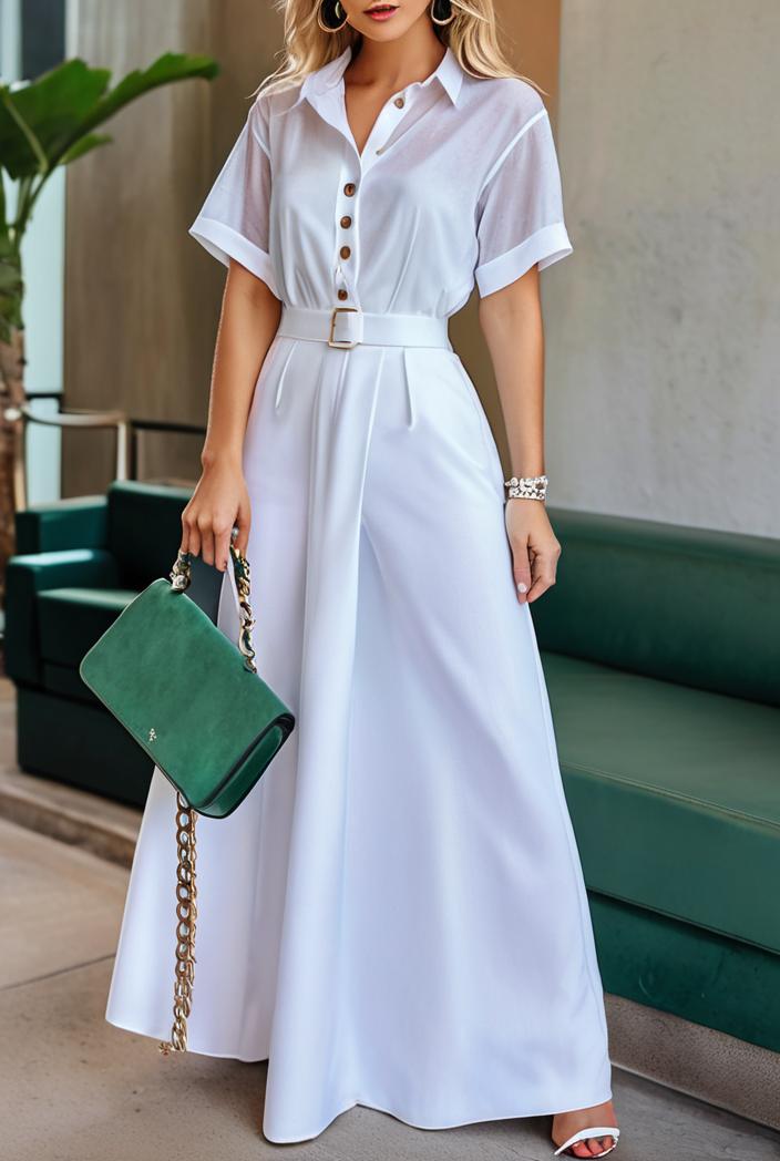 plain puff sleeve buttoned shirt dress 131929