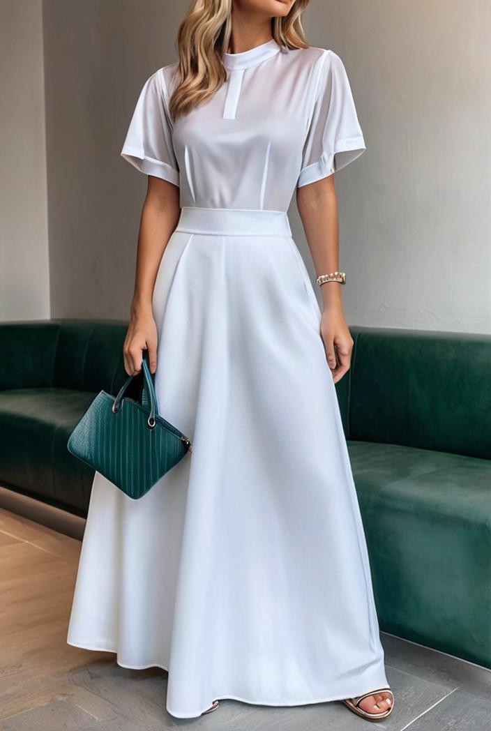 plain puff sleeve buttoned shirt dress 131930