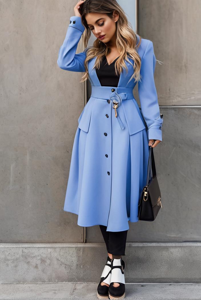 pocket lapel belted long sleeve denim dress 138933