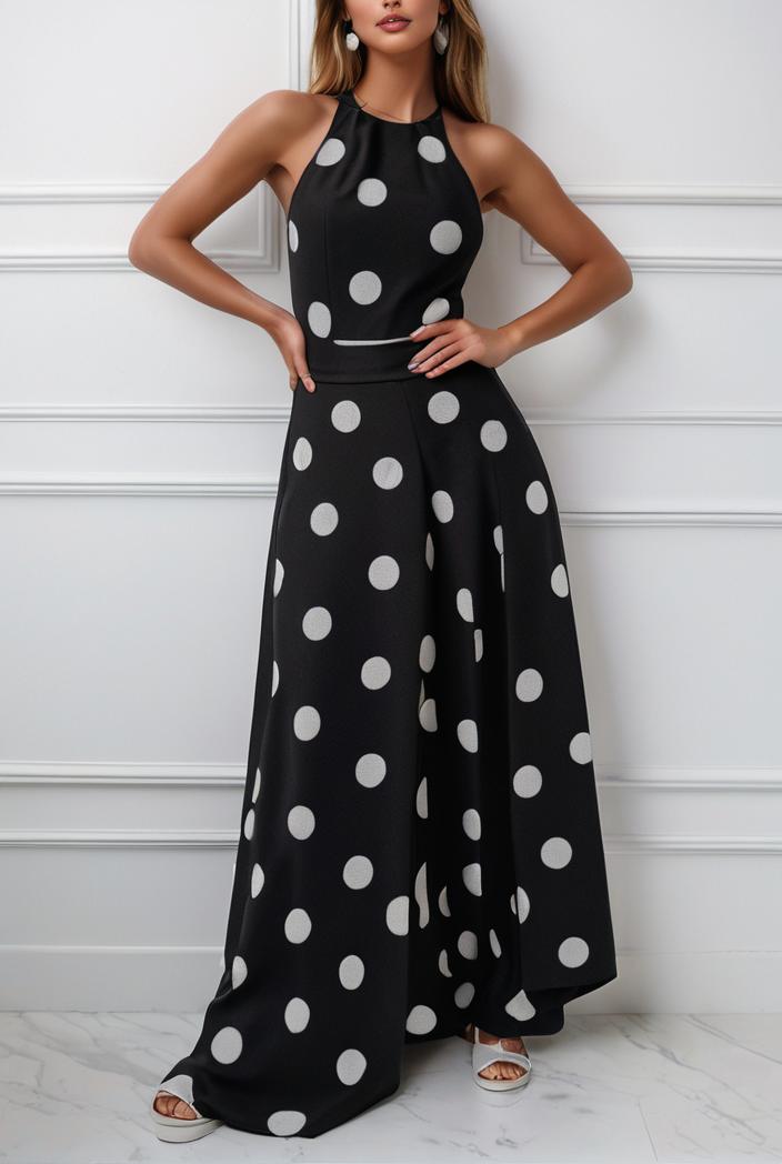 polka dot print halter backless ruched maxi dress 139300