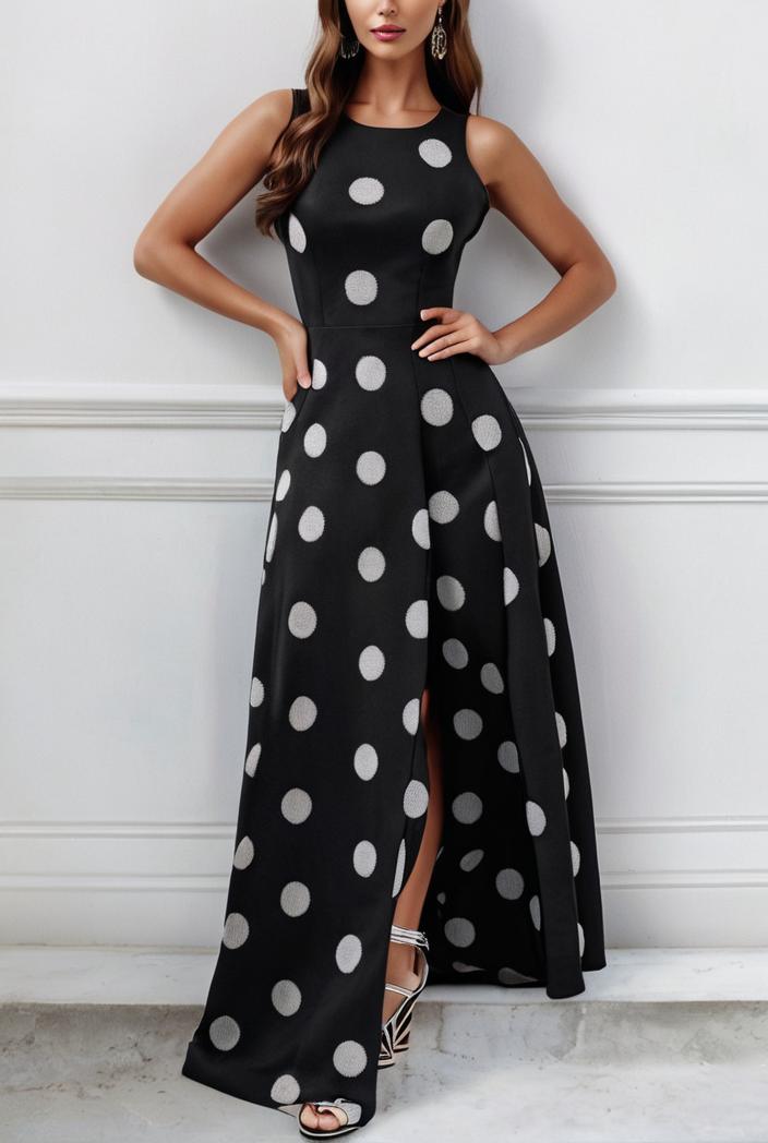 polka dot print halter backless ruched maxi dress 139306