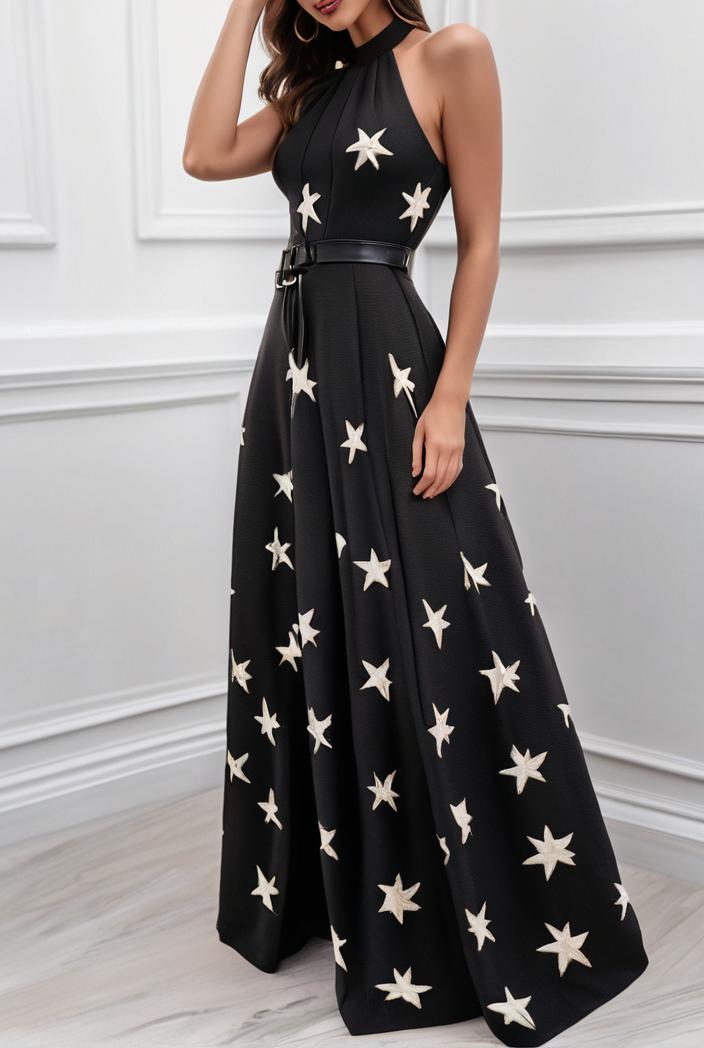 polka dot print halter backless ruched maxi dress 139309