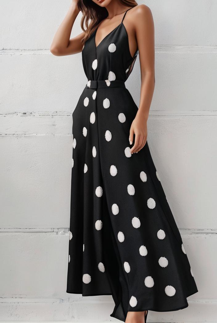 polka dot print halter backless ruched maxi dress 139311