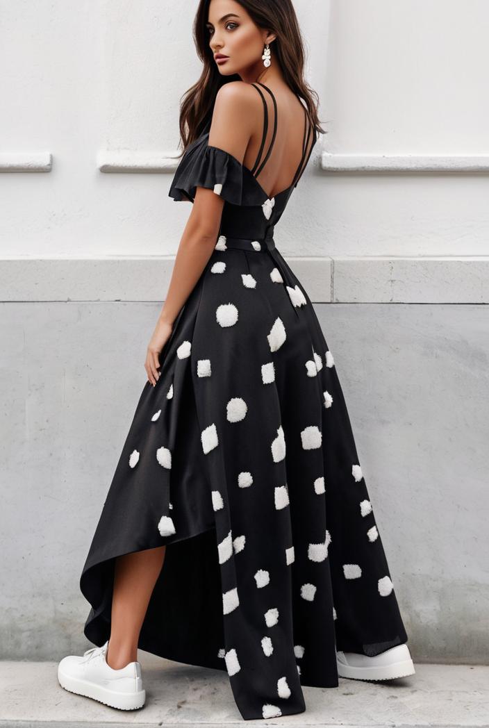 polka dot print halter backless ruched maxi dress 139317