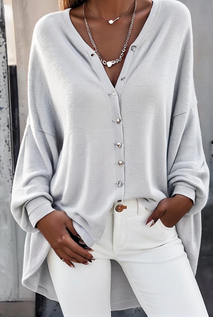 solid v neck long sleeve loose oversized t shirts 104051