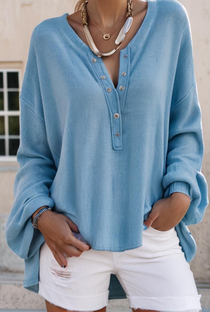 solid v neck long sleeve loose oversized t shirts 104072