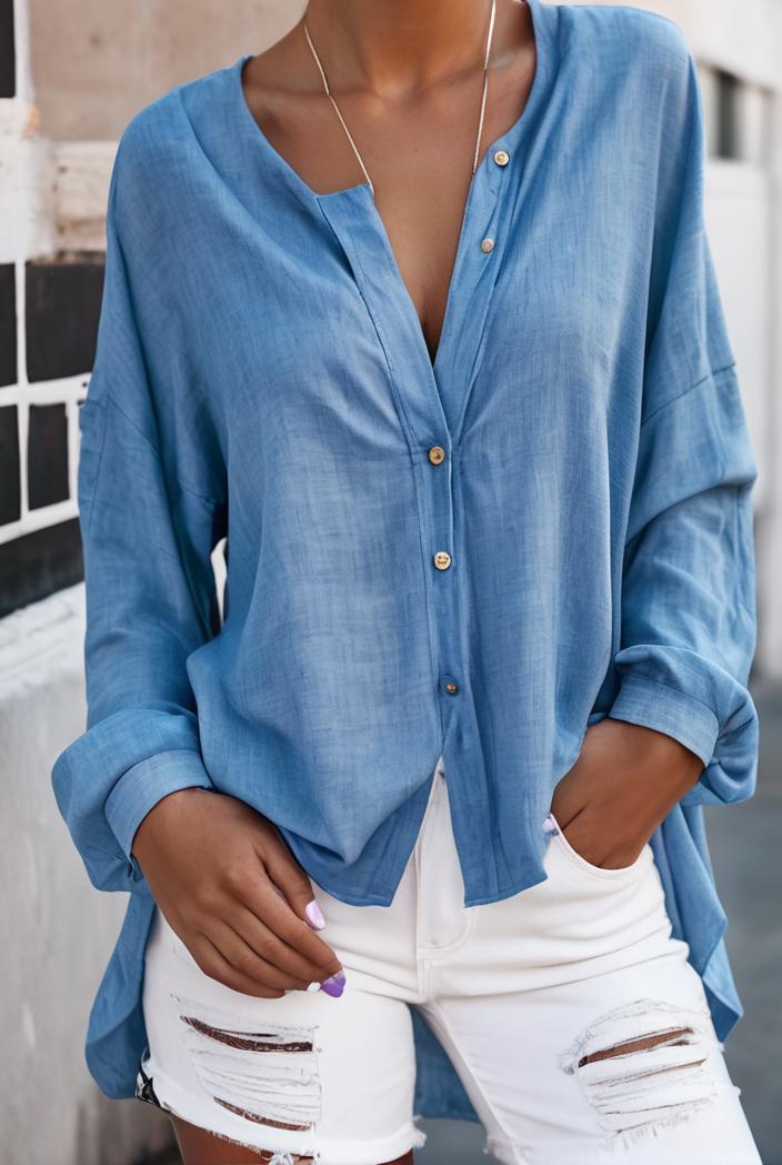solid v neck long sleeve loose oversized t shirts 104075