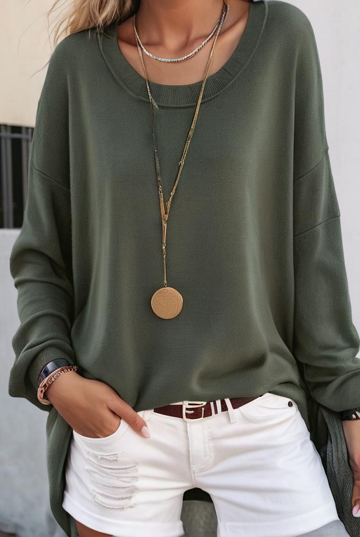 solid v neck long sleeve loose oversized t shirts 104076