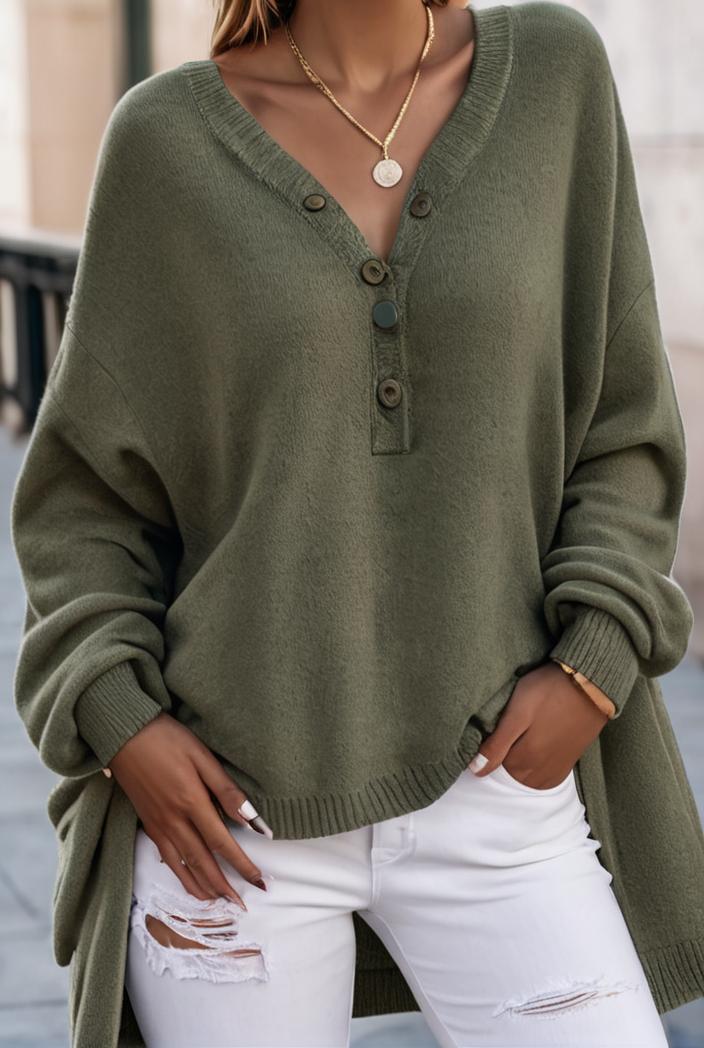 solid v neck long sleeve loose oversized t shirts 104079