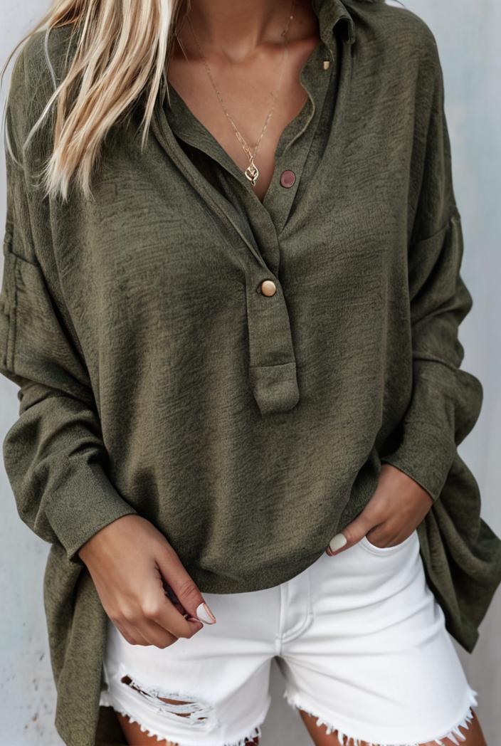 solid v neck long sleeve loose oversized t shirts 104080