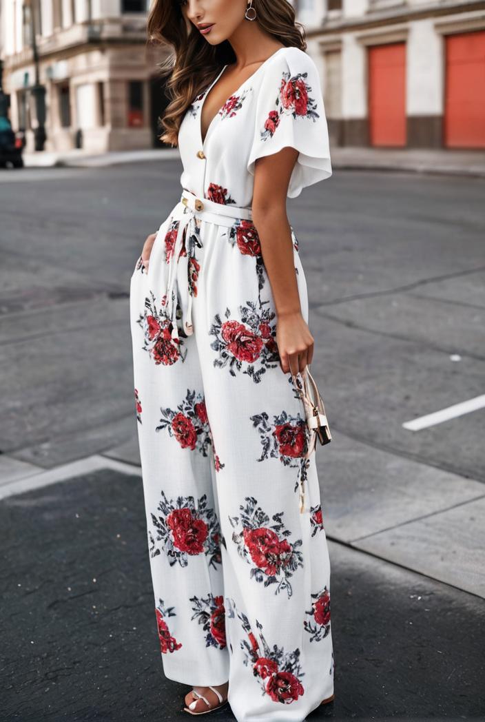 fashion print frilled off shoulder flared jumpsuit 139967