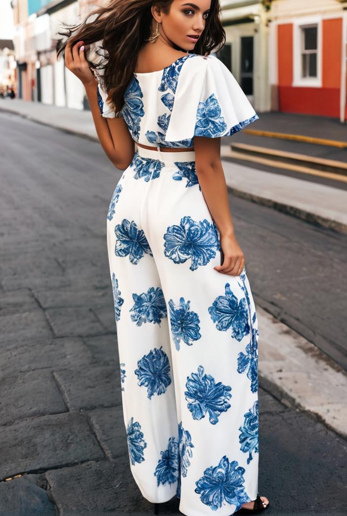 fashion print frilled off shoulder flared jumpsuit 139977