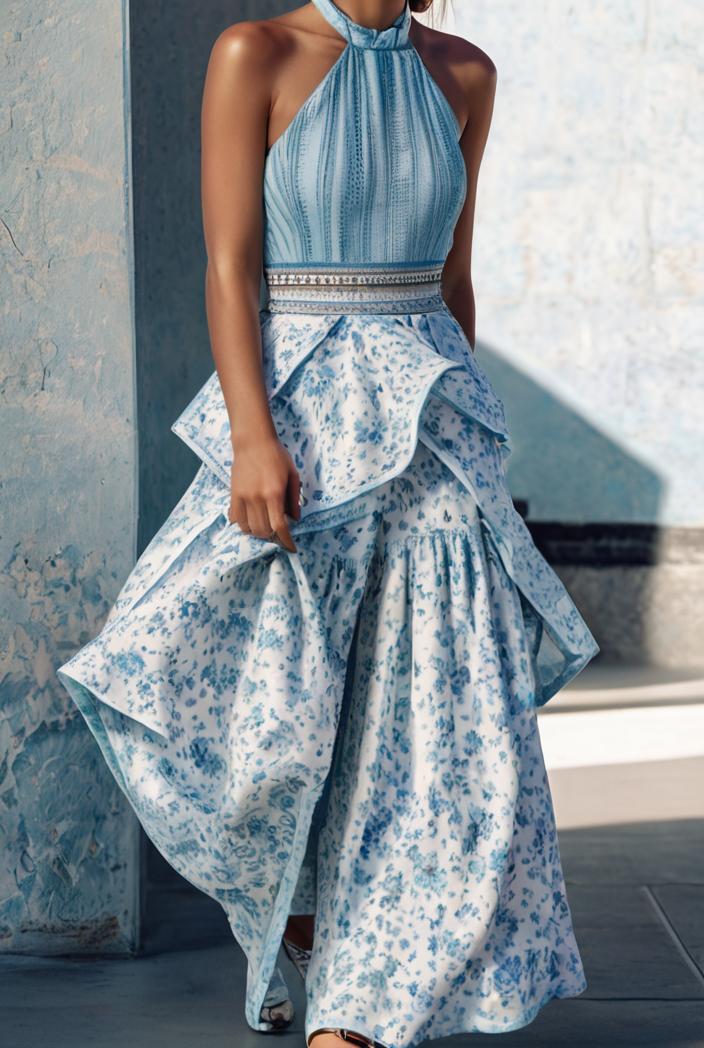 floral print halter bohemian long skirt 142055