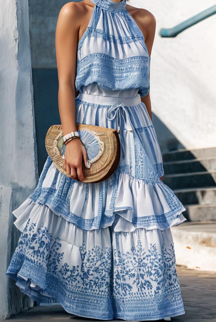 floral print halter bohemian long skirt 142065