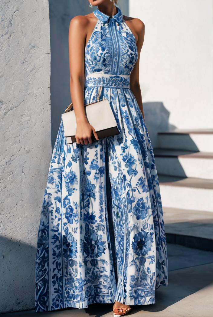 floral print halter bohemian long skirt 142082