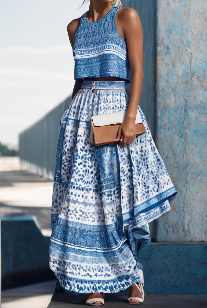 floral print halter bohemian long skirt 142087