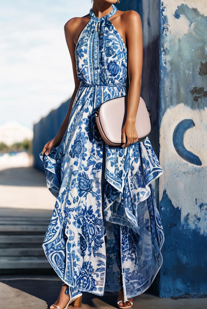floral print halter bohemian long skirt 142091