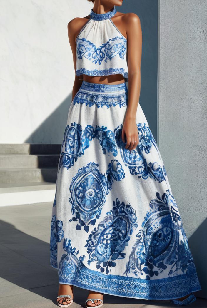 floral print halter bohemian long skirt 142092