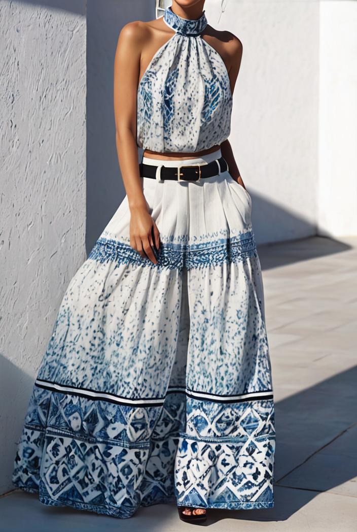 floral print halter bohemian long skirt 142096