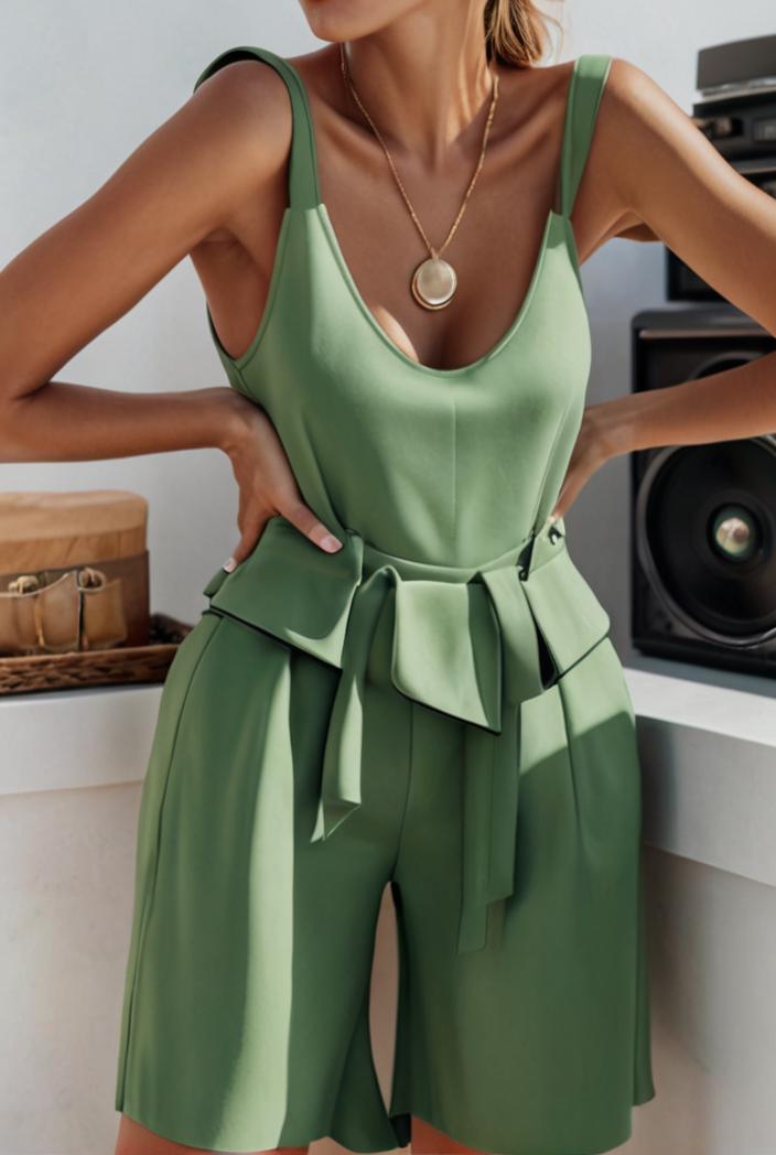 loose round neck sleeveless belted jumpsuit 149610
