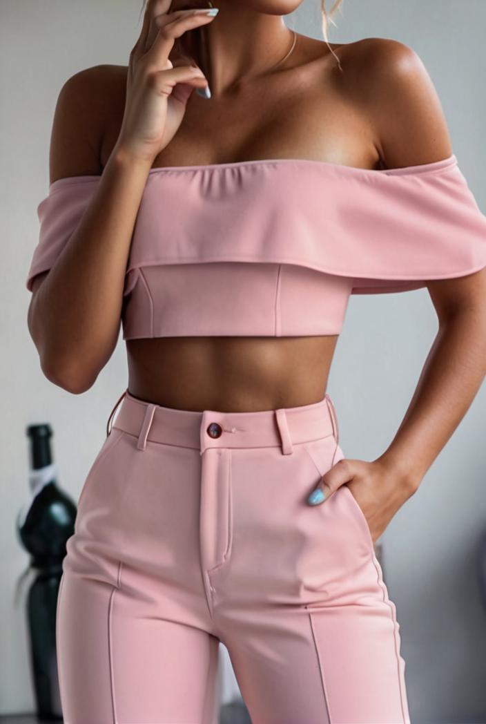 one shoulder crop top mopping pants two piece suit 103351