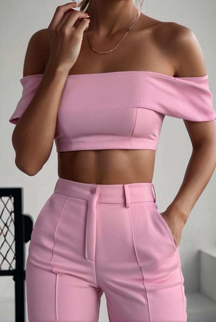 one shoulder crop top mopping pants two piece suit 103352