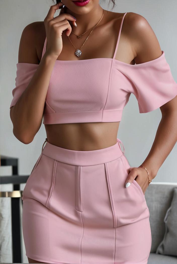 one shoulder crop top mopping pants two piece suit 103356
