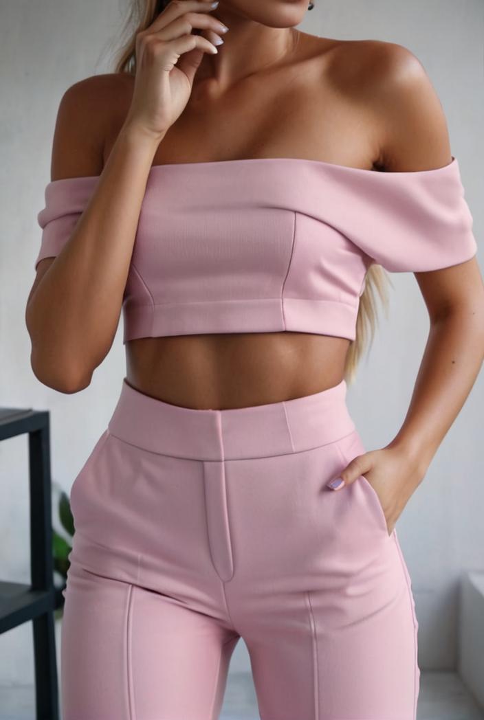 one shoulder crop top mopping pants two piece suit 103357