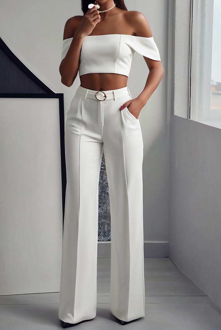 one shoulder crop top mopping pants two piece suit 103391