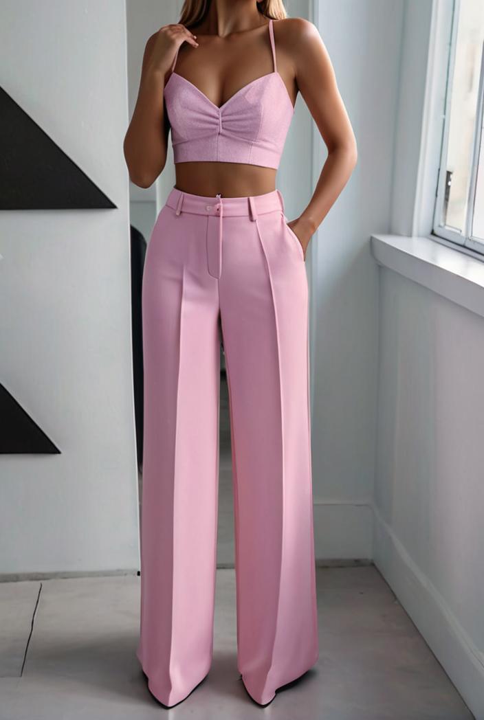 one shoulder crop top mopping pants two piece suit 103408
