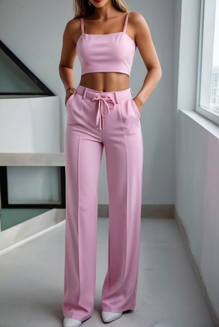 one shoulder crop top mopping pants two piece suit 103412