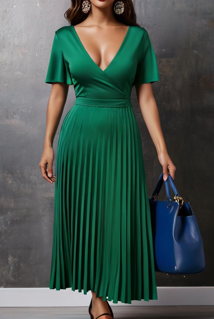 ruffled pleated short sleeve dress 116416