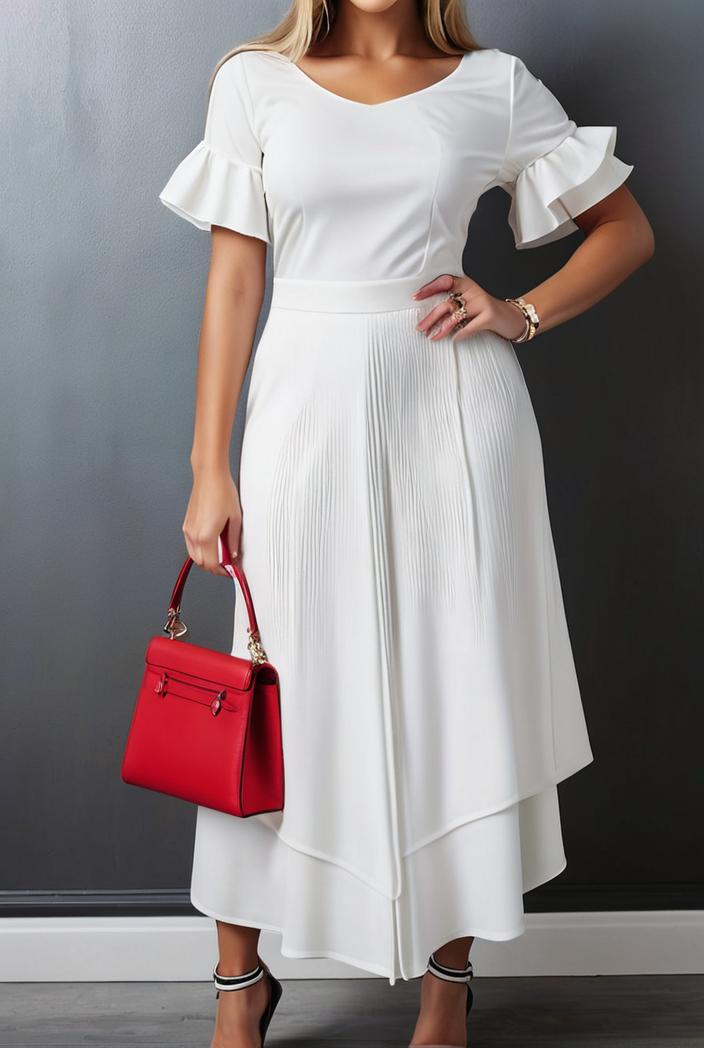 ruffled pleated short sleeve dress 116434