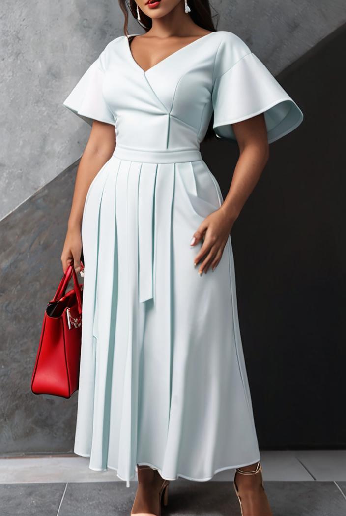 ruffled pleated short sleeve dress 116443