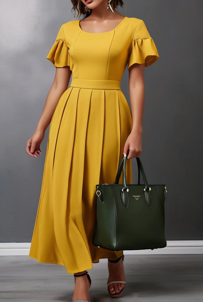 ruffled pleated short sleeve dress 116454