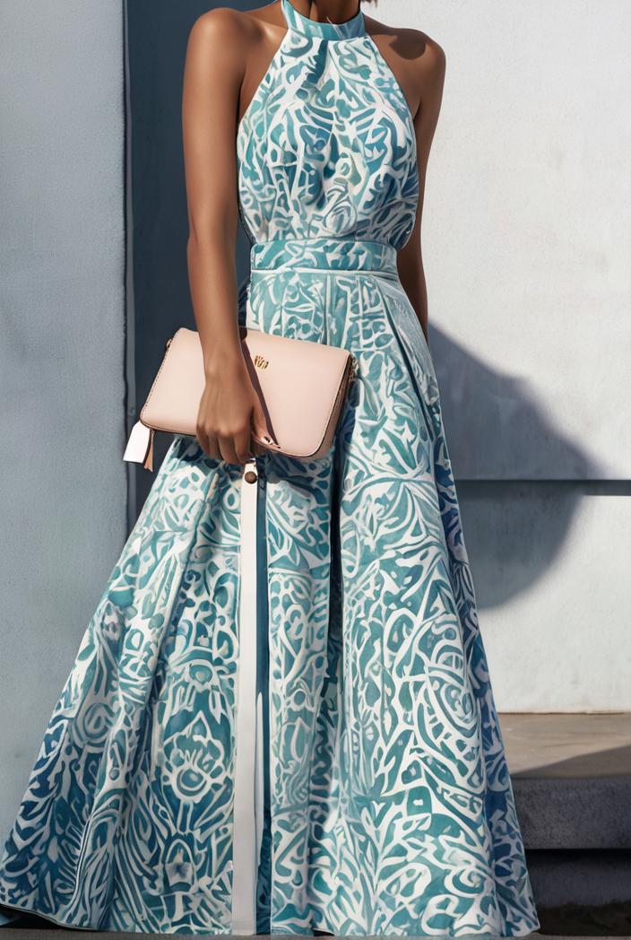 floral print halter bohemian long skirt 135644