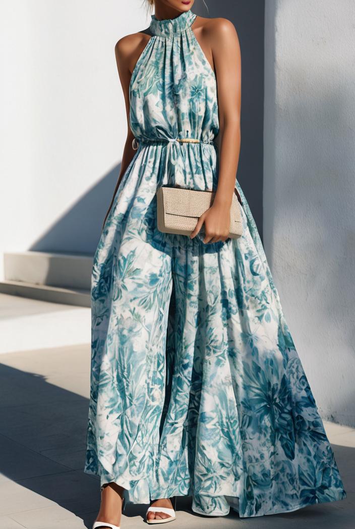floral print halter bohemian long skirt 135663