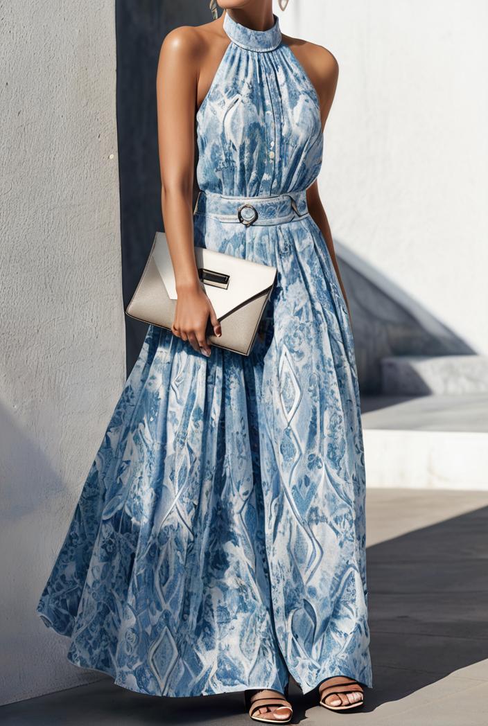 floral print halter bohemian long skirt 135666