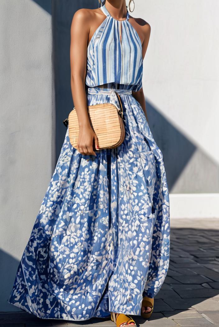 floral print halter bohemian long skirt 135670