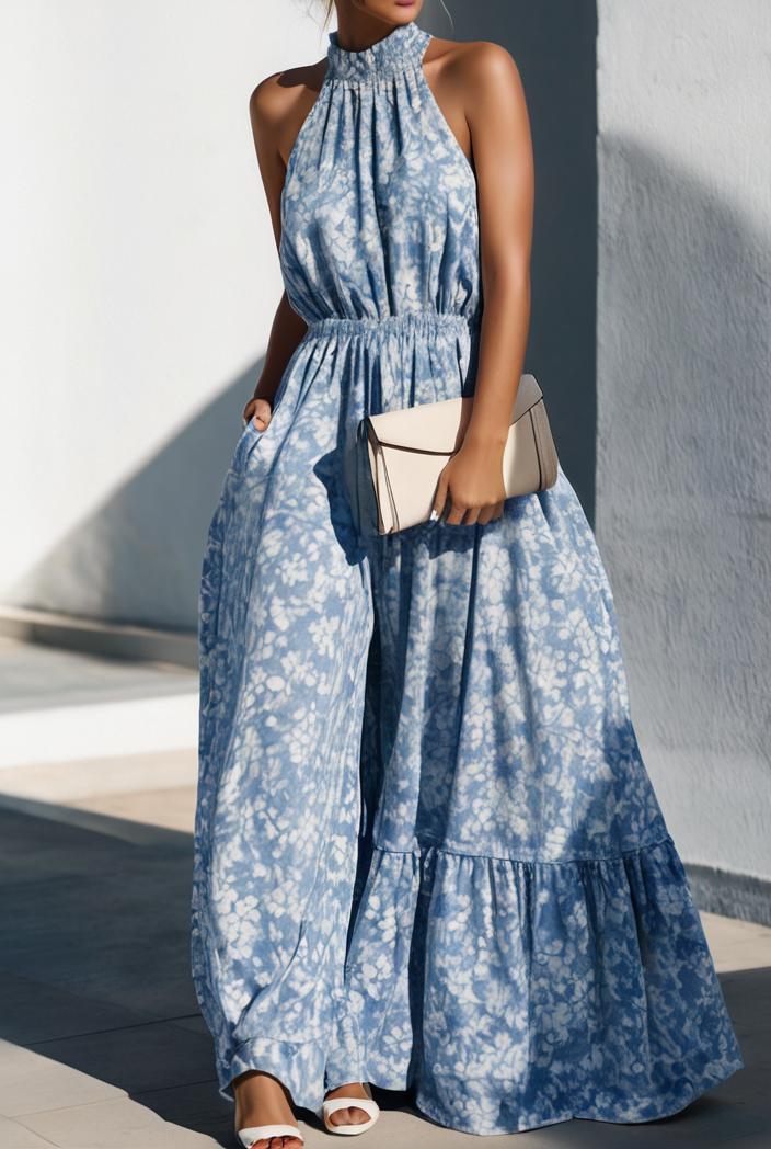 floral print halter bohemian long skirt 135678