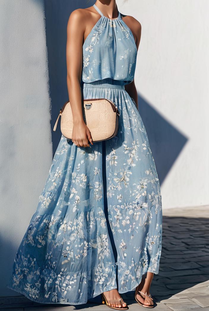 floral print halter bohemian long skirt 135687