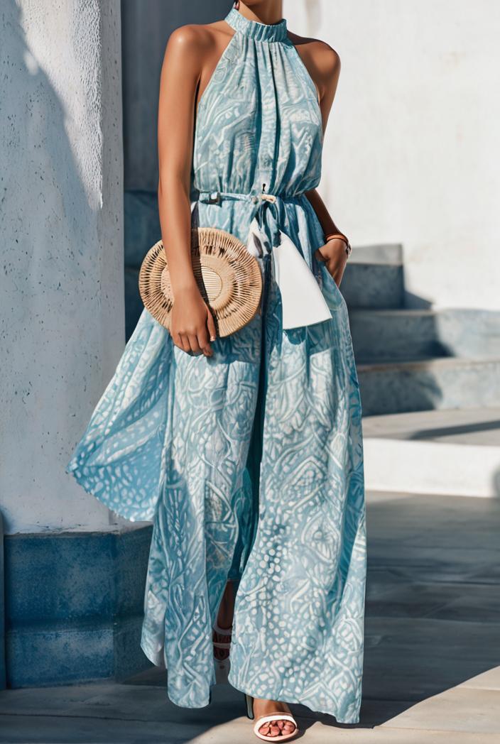 floral print halter bohemian long skirt 135686