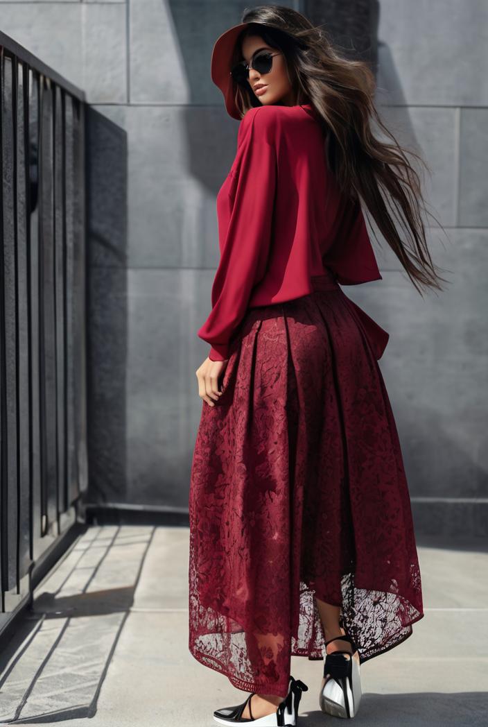 lace hollow long sleeve stand collar irregular dress 139662