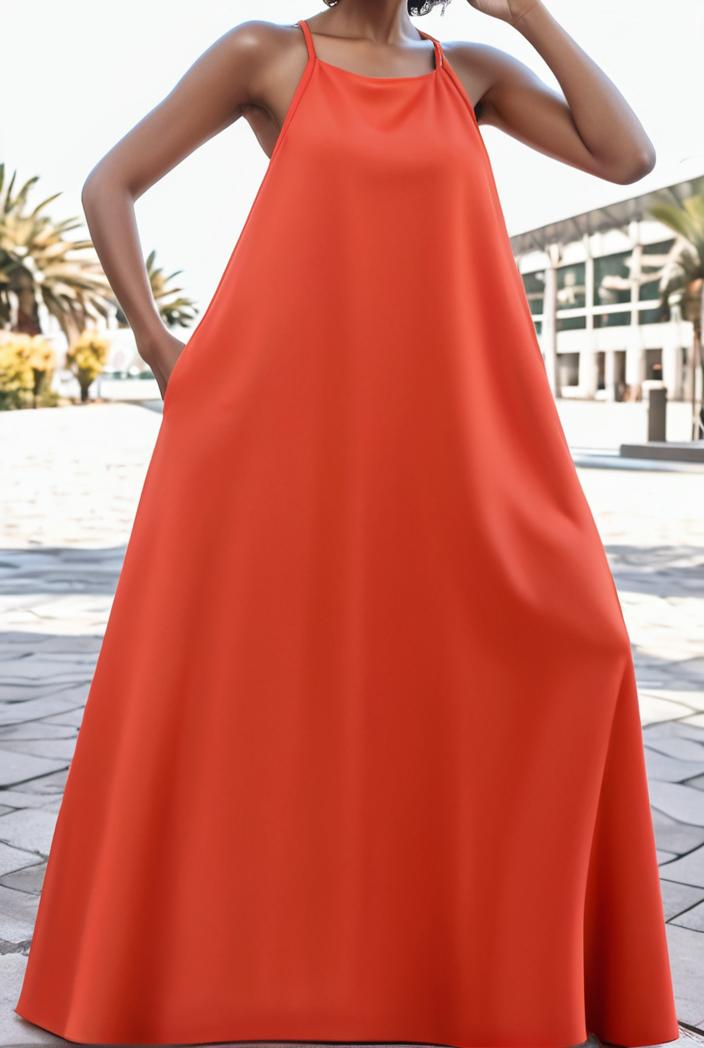 solid halter neck open back sleeveless dress 101723