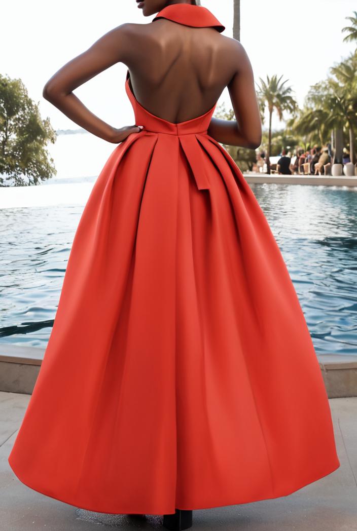 solid halter neck open back sleeveless dress 101739