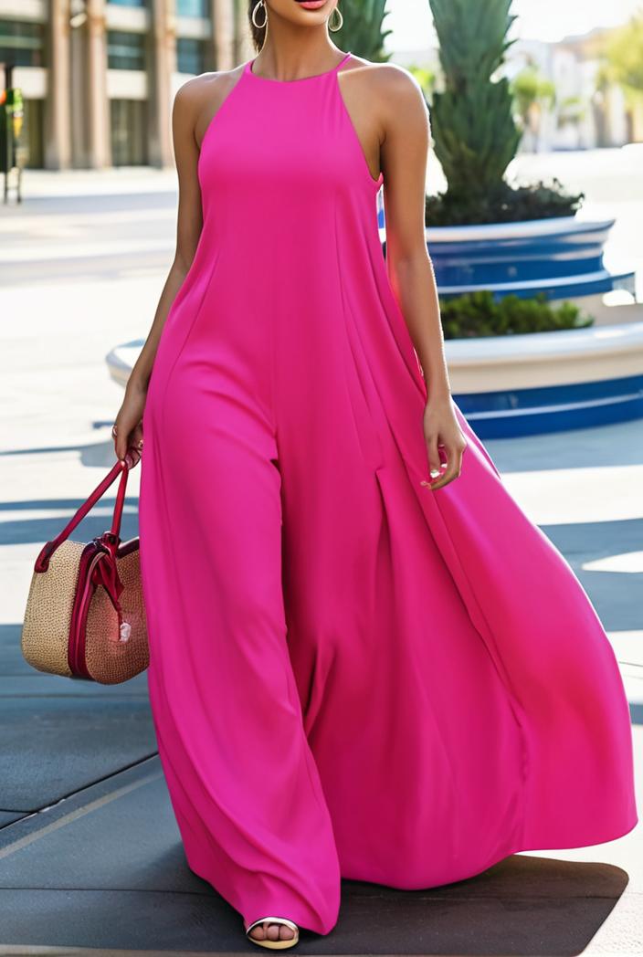 solid halter neck open back sleeveless dress 101742