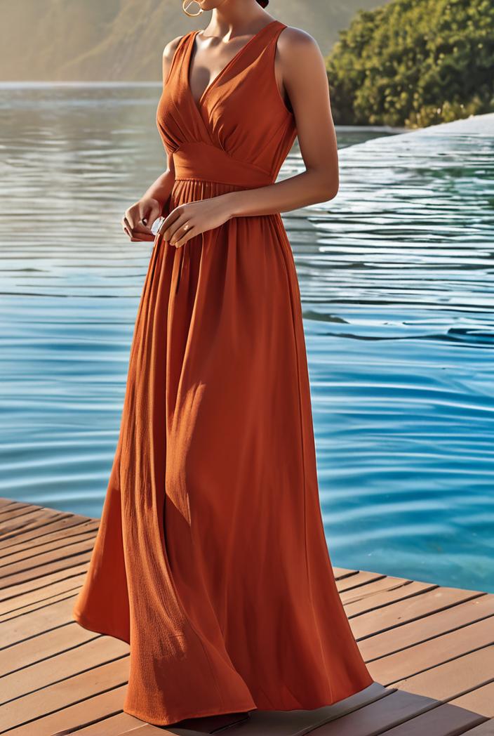 solid halter neck open back sleeveless dress 101764